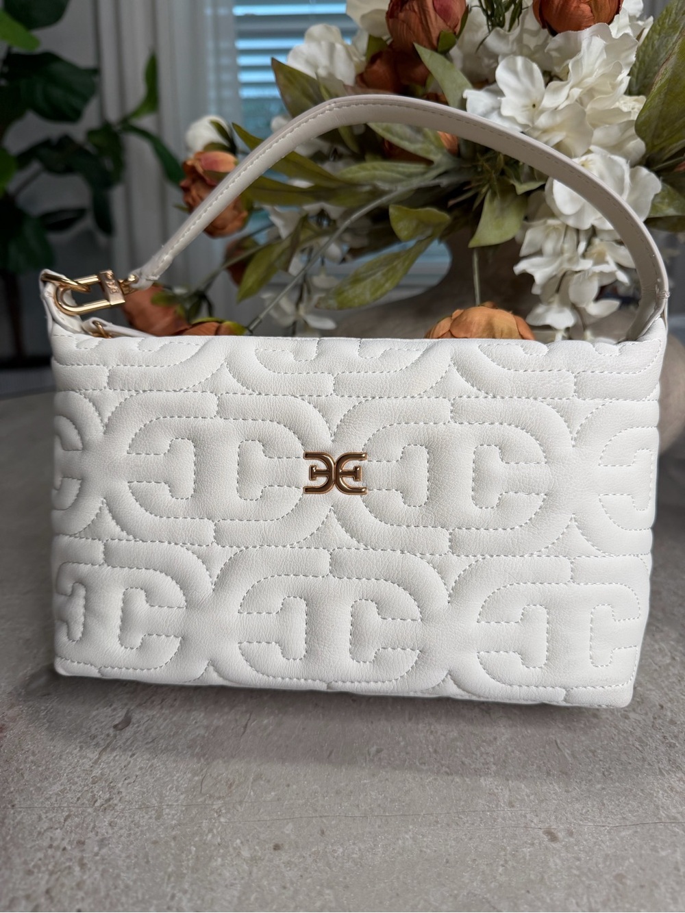 Sam Edelman White Quilted Shoulder Bag with Gold Logo
